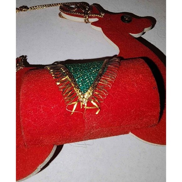 Vintage Red Reindeer Christmas Ornament With Gold Accents & Green Saddle AX - Picture 9 of 9